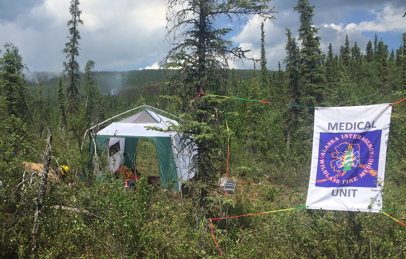 Photo of a Fire Medic Tent on the Caribou Creek Fire in Two Rivers, Alaska on June 20, 2019.