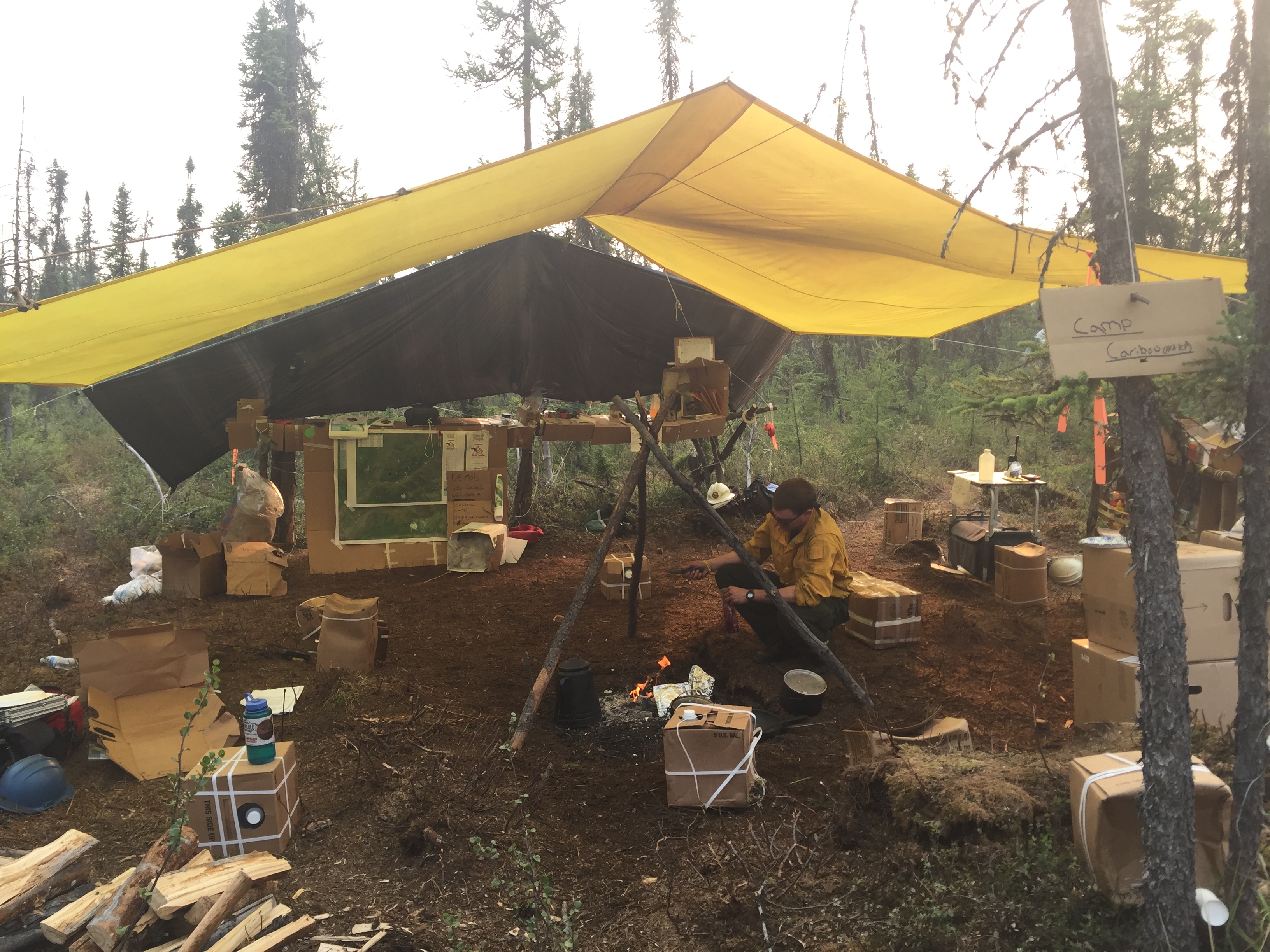Photo of Alaska Fire Medic Zack Yoder at the medic tent on the Caribou Creek Fire near Fairbanks on June 29, 2019.