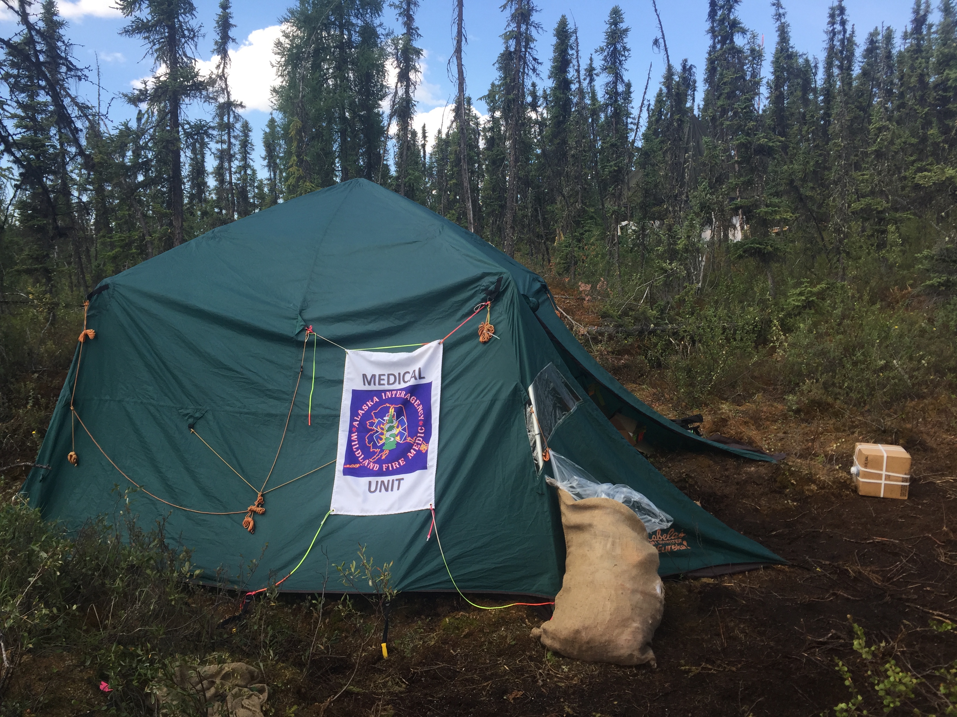 A photo of a Fire Medic tent on a remote fire in Alaska.