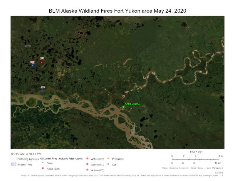 Map with fires and Fort Yukon.