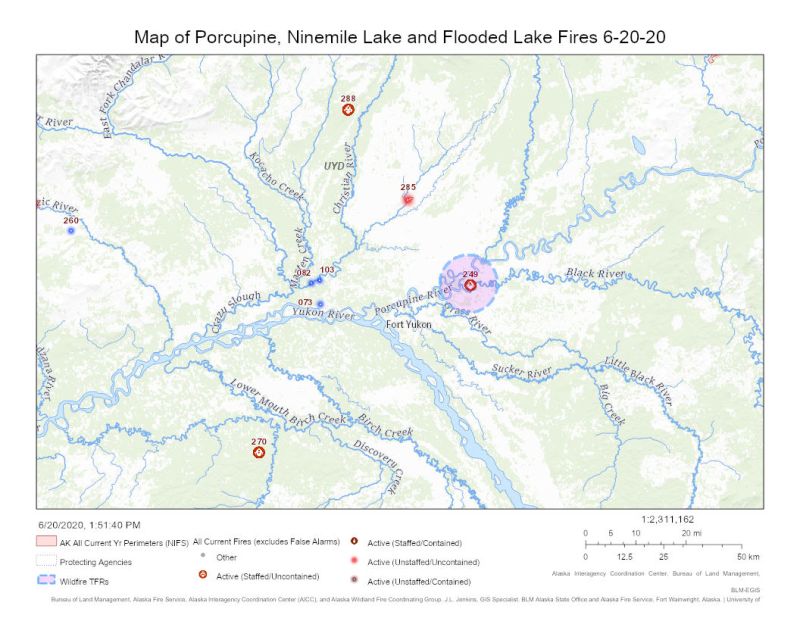 Map of Porcupine, Ninemile Lake and Flooded Lake fires