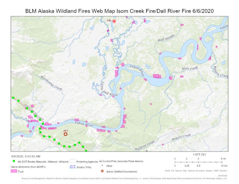 Map of Isom Creek and Dall River fires.