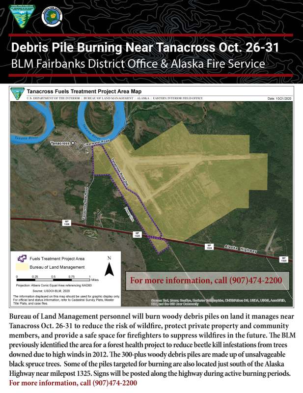 Debris pile burning near Tanacross flier