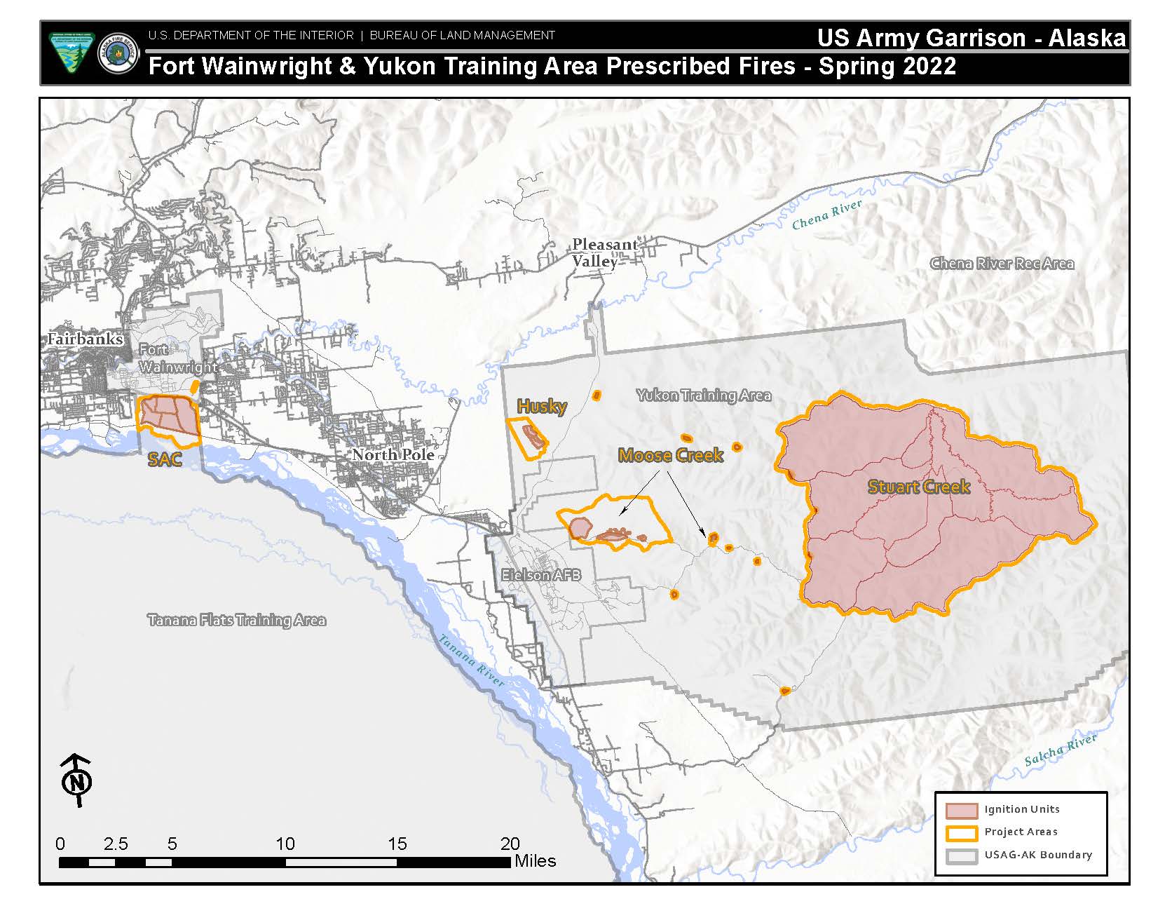 Map areas targeted during the prescribed burning on military training lands in the Fairbanks North Star Borough.
