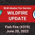 A red and black graphic with text describing an update for the Fish Fire on June 20, 2022.