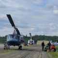 Fire helicopters stage at Aniak Airport to support the lime complex. Credit: Alaska IMT