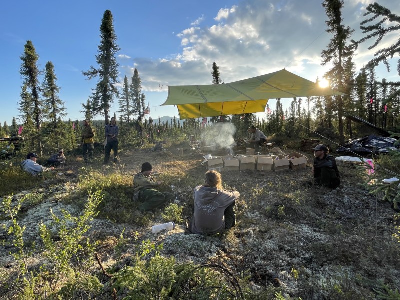 Pioneer Peak Hotshots preparing for dinner at their spike camp on the Lime Complex. Photo Credit: Pioneer Peak Hotshots