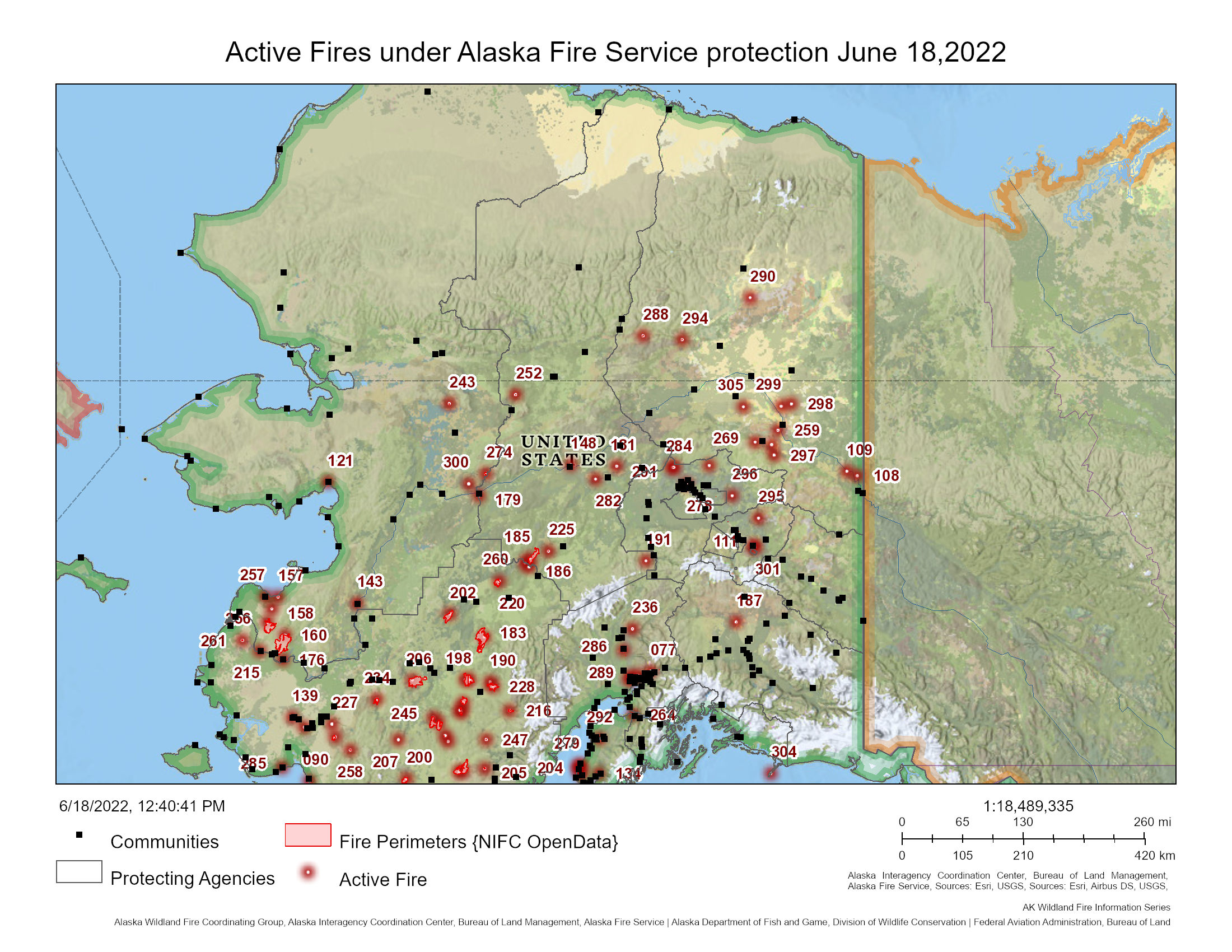 a map of Alaska shows numbers for each fire