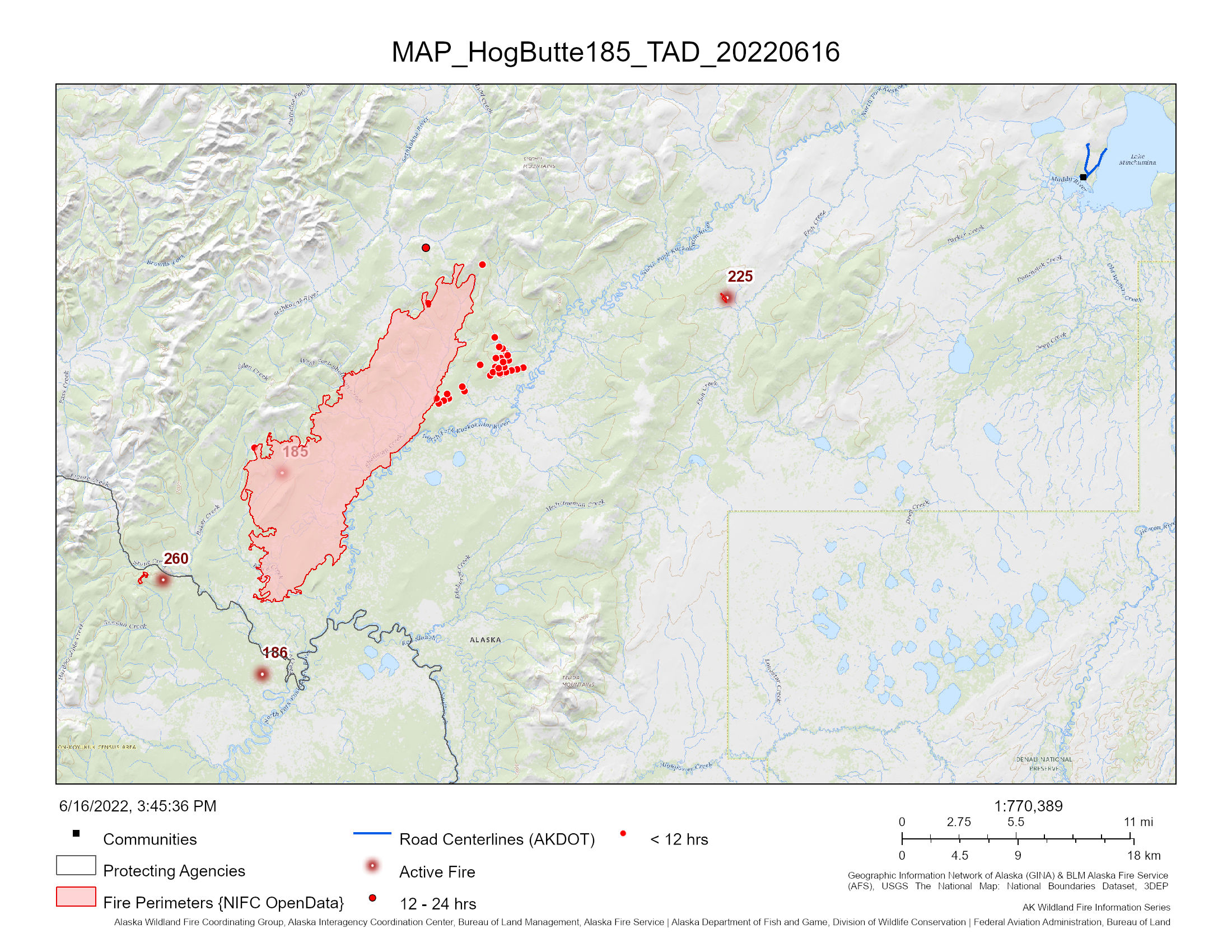 topographic map showing the perimeter of a fire