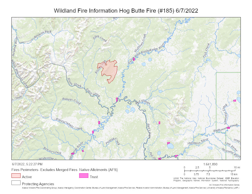 Map showing rivers in relation to a fire perimeter.