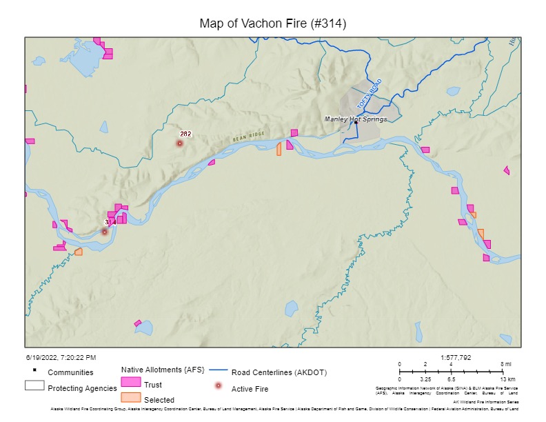 Topographic map showing fire #314 in on an island in the Yukon River