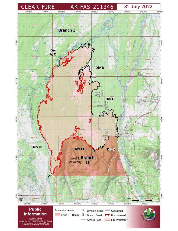Map of Clear fire perimeter with nearby geographic features labeled
