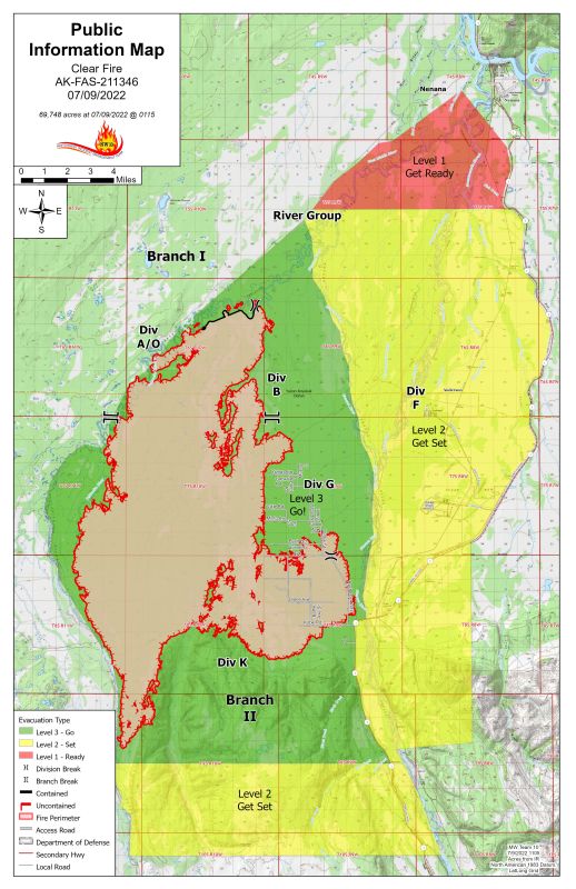 Public Information Map and Evacuation Zones for the Clear Fire, 7/9/22