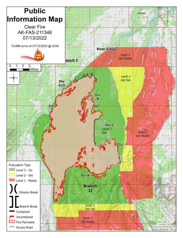 A map with green, yellow, and red demarcations. For more detailed information call Denali Borough at 907-683-1330.