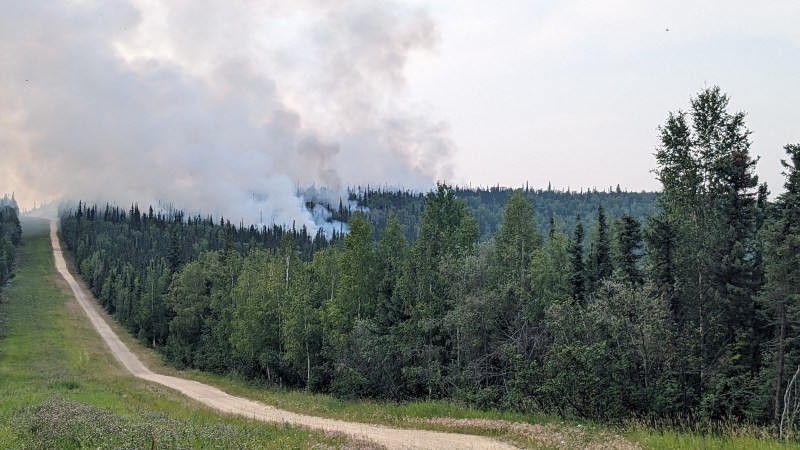 View of Sargent Creek Fire (#255) burning in timber and black spruce. Photo/Matt Nunnelly, DOF.