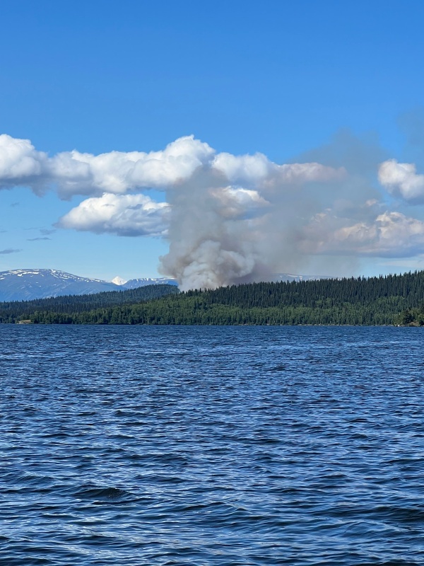 View of Lake George Fire smoke column from lake on Sunday, July 2, 2023.