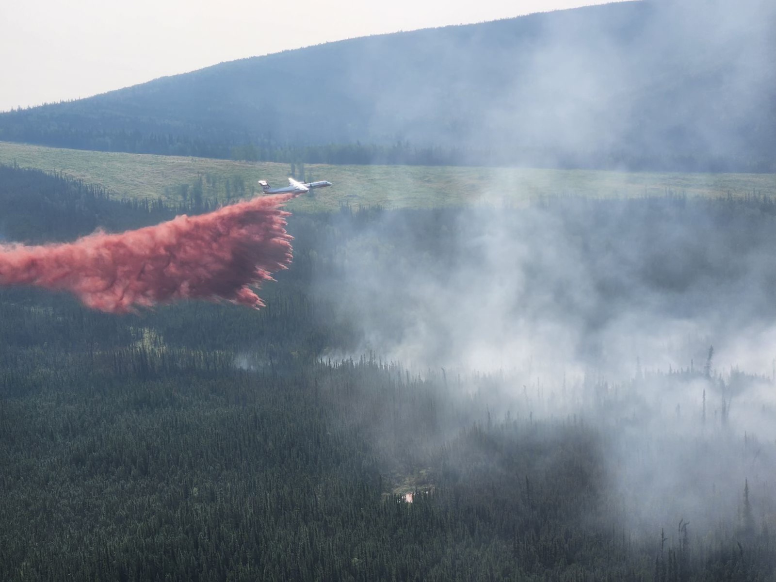 Air tanker dropping retarding along the Our Creek Fire (#271) perimeter on Thursday, July 27. Photo/ Rob Snyder, BLM AFS