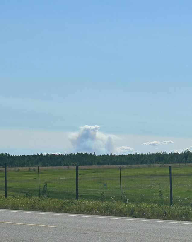 Smoke column of the Lake George Fire seen from the Alaska Highway
