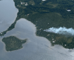 Aerial view of the Lake Louise Fire (#170) that started on Thursday, July 6 near structures and cabins on the lake.