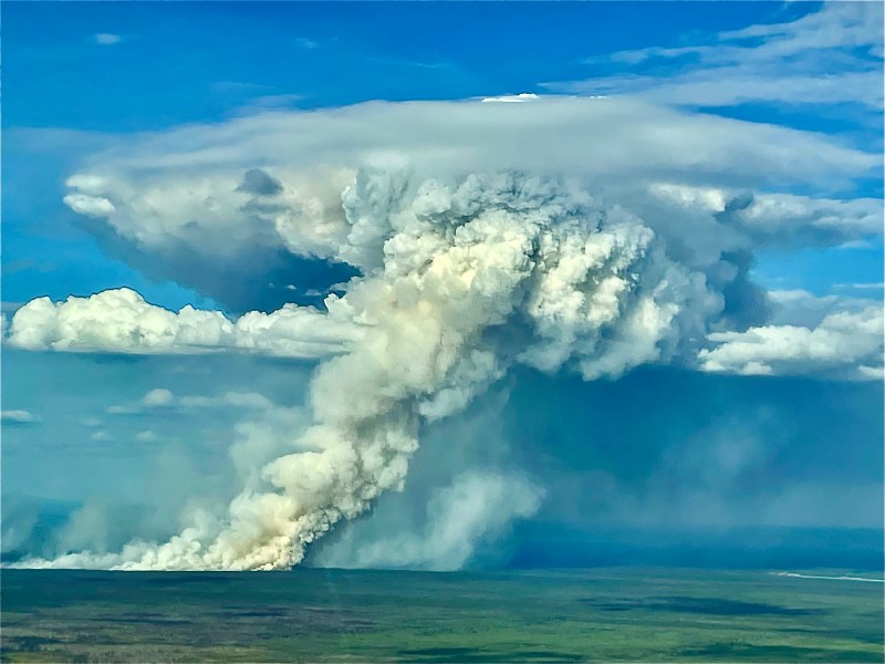View of the Teklanika River Fire (#257) smoke column from air attack. Zane Brown / AK DOF