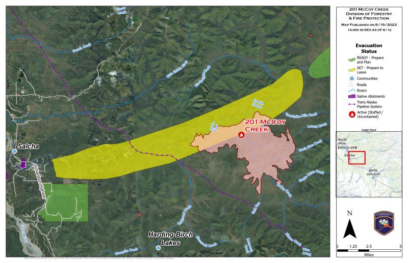 Map of McCoy Creek Fire with updated evacuation statuses