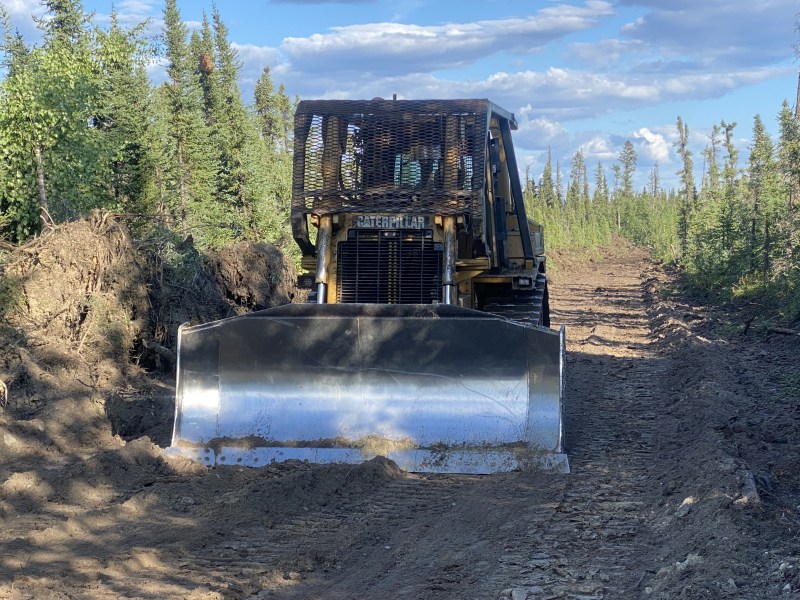 A dozer works on control lines on the Mount Hayes Fire (#299) near Delta on August 9.