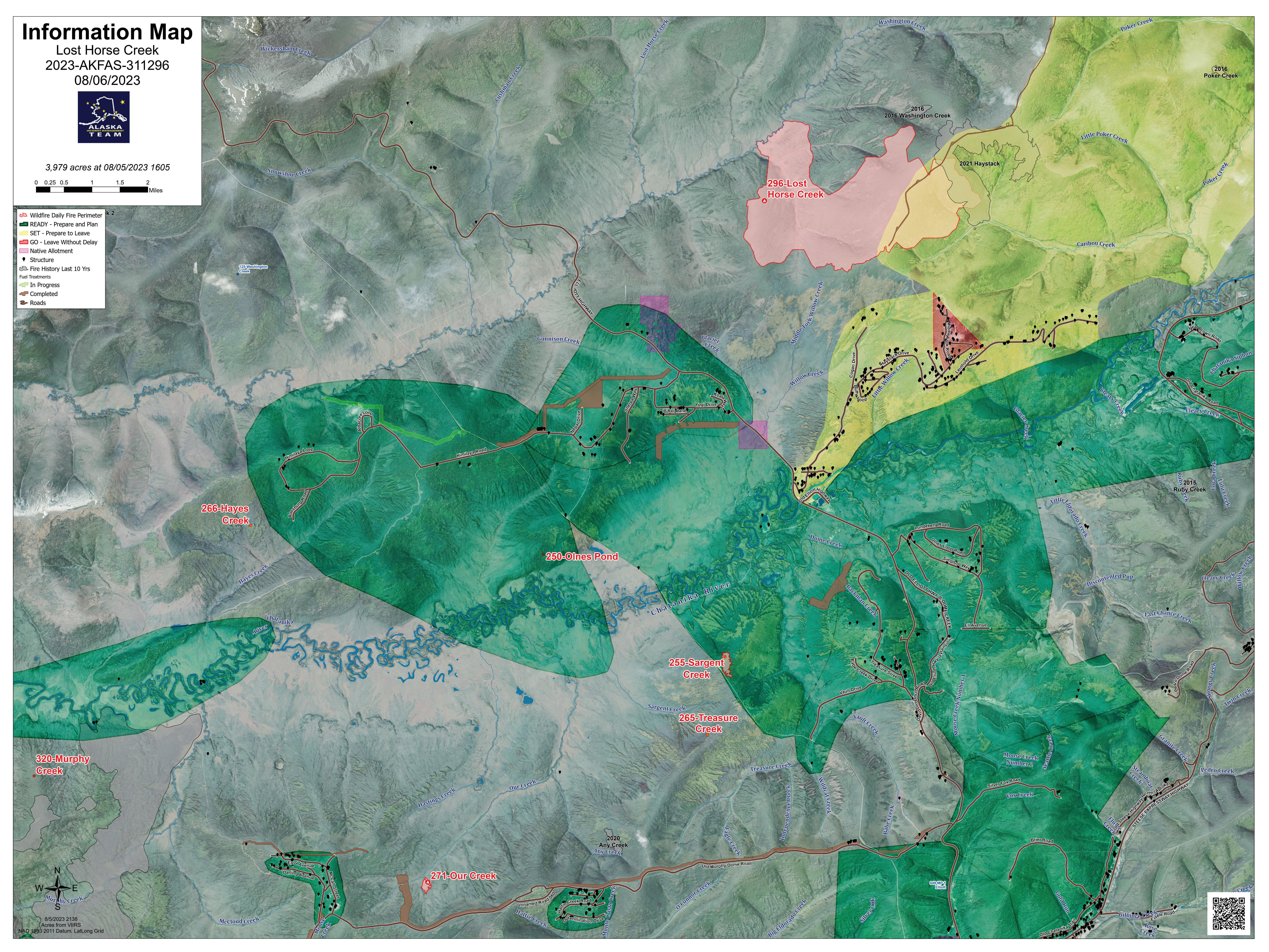 Map of the Lost Horse Creek Fire as of the evening of August 6, 2023.