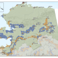 Map of three of the BLM Alaska Fire Service Zones within its protection area covering the northern half of Alaska. The various different colors designated the fire management options for wildfire response.