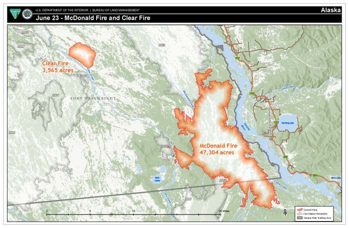 Map showing fire perimeter of McDonald Fire on June 23rd.