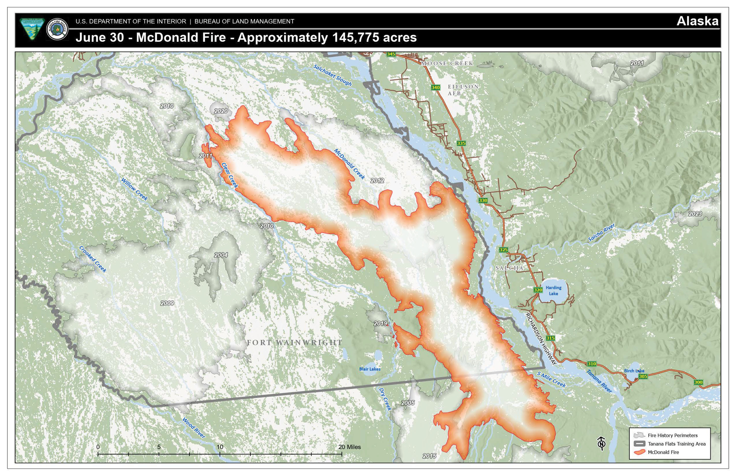 The location and extent of the McDonald Fire, June 30.