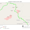 Map of some fires included in the Grapefruit Complex on June 29, 2024.