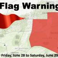 Red Flag Warning in effect in the Yukon Flats and the White Mountains to the Brooks Range, specifically northwest of Fort Yukon where scattered thunderstorms are expected. The warning is in effect June 28 until midnight.