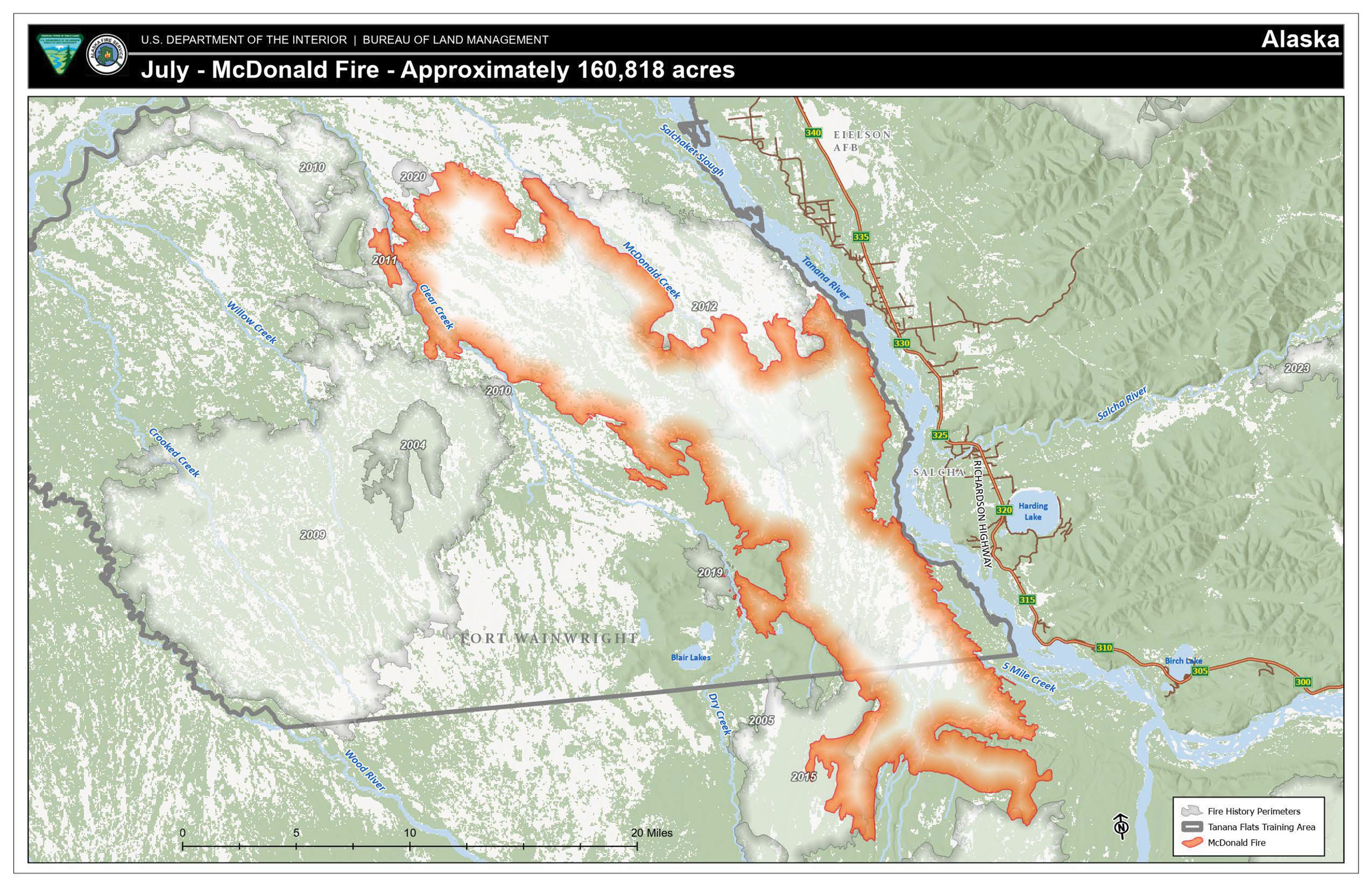 The location and extent of the McDonald Fire on July 2, 2024.