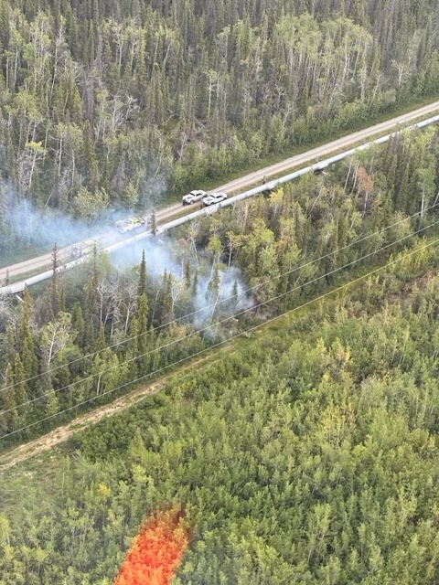 Pipeline Fire (#412) burning near Glennallen in DOF's Copper River Area on Wednesday, August 7. DOF engines, DOF helitack, Alyeska Pipeline water tender, and Copper Valley Electric responded to suppress the fire.