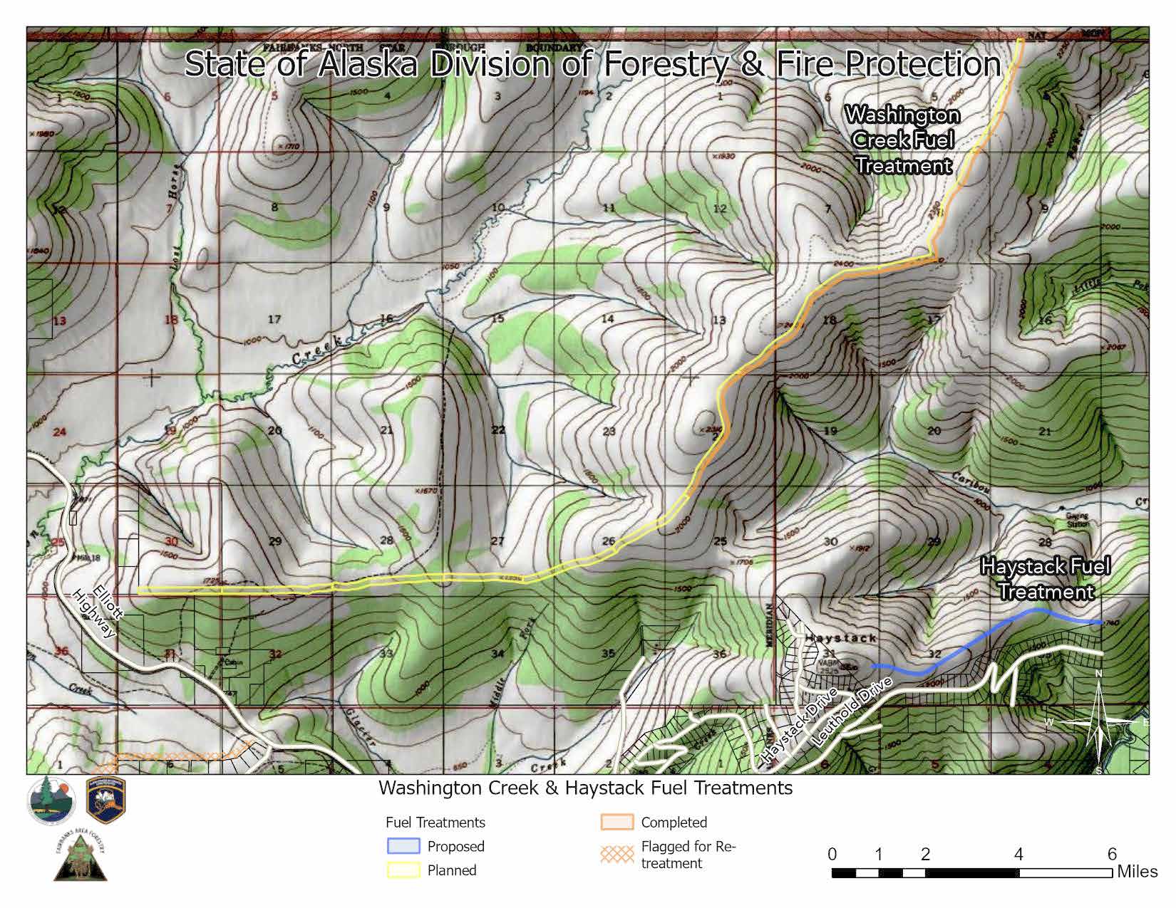Map showing Washington Creek and Haystack Fuel treatment projects, Washington Creek, planned to enhance wildfire safety for the Haystack Mountain community north of Fairbanks.