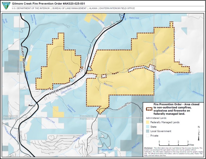 A map showing BLM lands in yellow that are included in the fire restriction area.