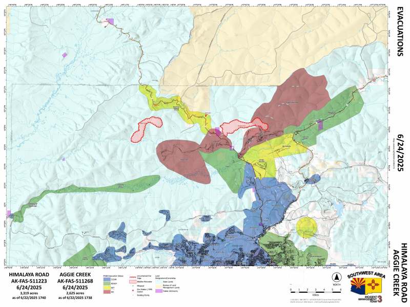 Evacuation map for Himalaya Road and Aggie Creek fires