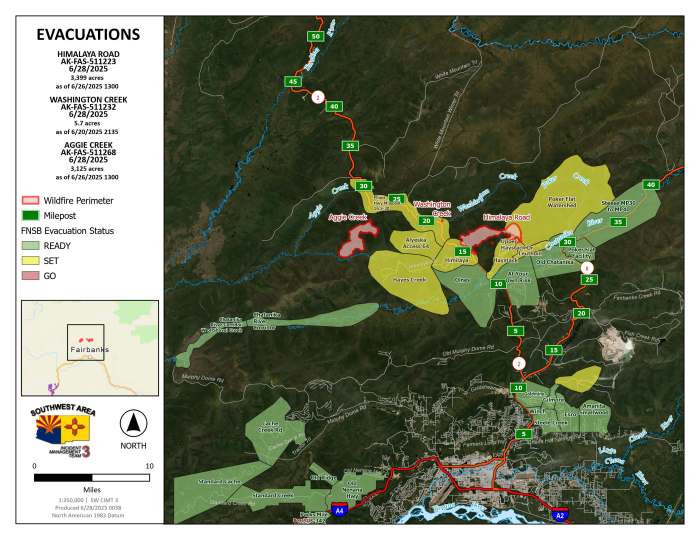 Evacuation map of the Himalaya Road, washington creek, and Aggie Creek fires