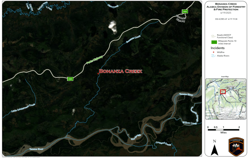 Map of Bonanza Creek Fire on June 19, 2025