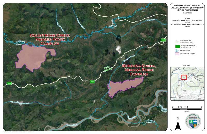 Map showing fires within Nenana Ridge Complex