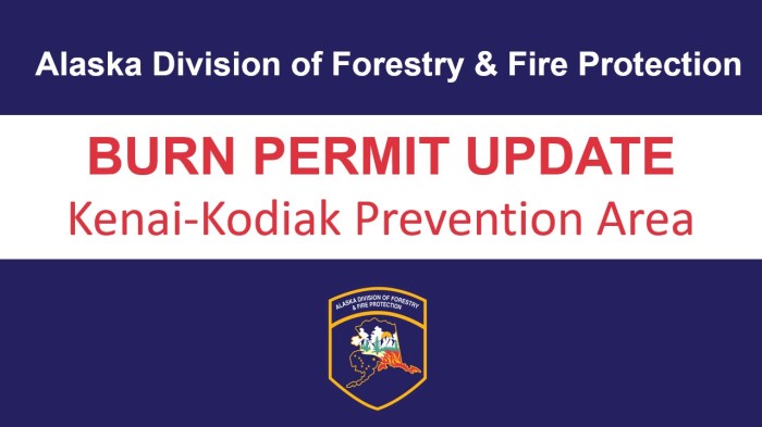 Graphic that says "Burn Permit Update: Kenai-Kodiak Prevention Area".