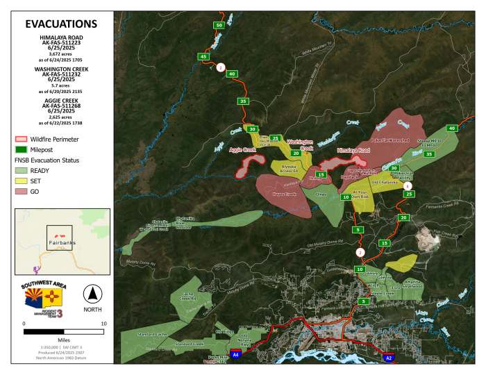 Detailed map of evacuation areas associated with Himalaya Road Fire 