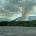 Smoke from the Nelchina Glacier Fire rises in front of the Nelchina Glacier.