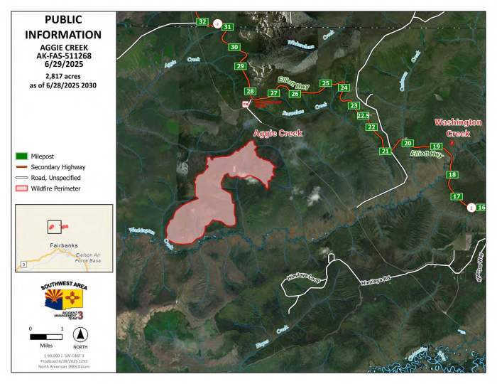 A map of the area of the Aggie Creek fire