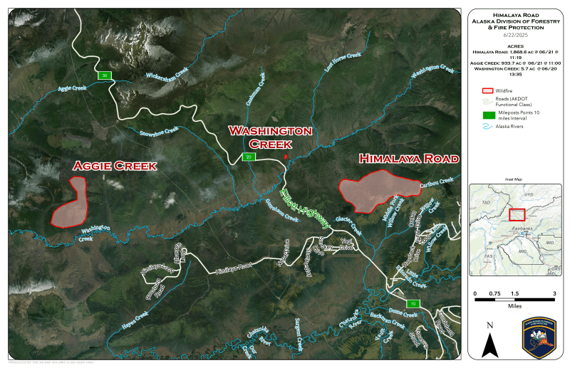 Map of Aggie Creek, Washington Creek, and Himalaya Road fires