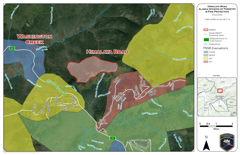Evacuation map for the Washington Creek and Himalaya Road fires