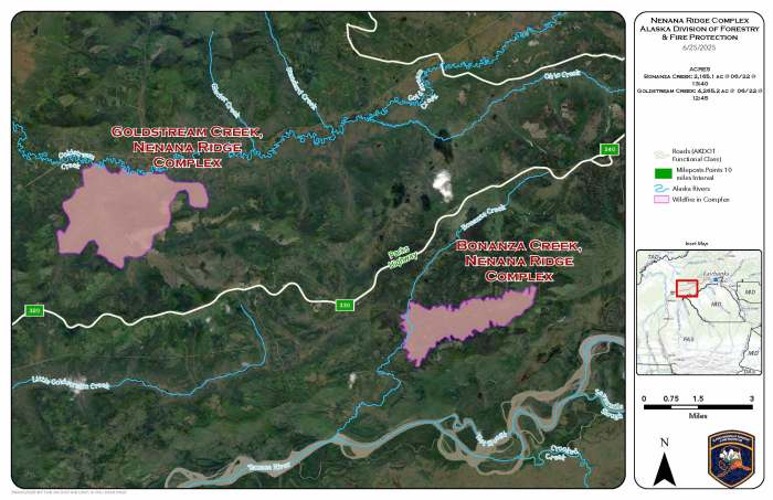 Map of the Nenana Ridge Complex fires