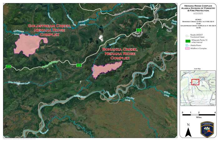 Map showing Nenana Ridge Complex fires.
