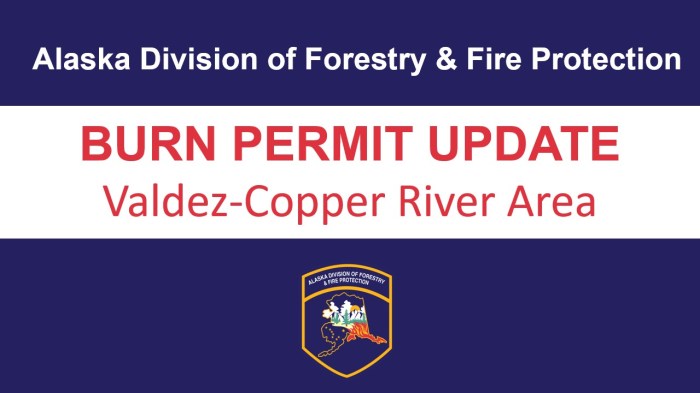 Graphic that says "Burn Permit Update: Valdez-Copper River Area."