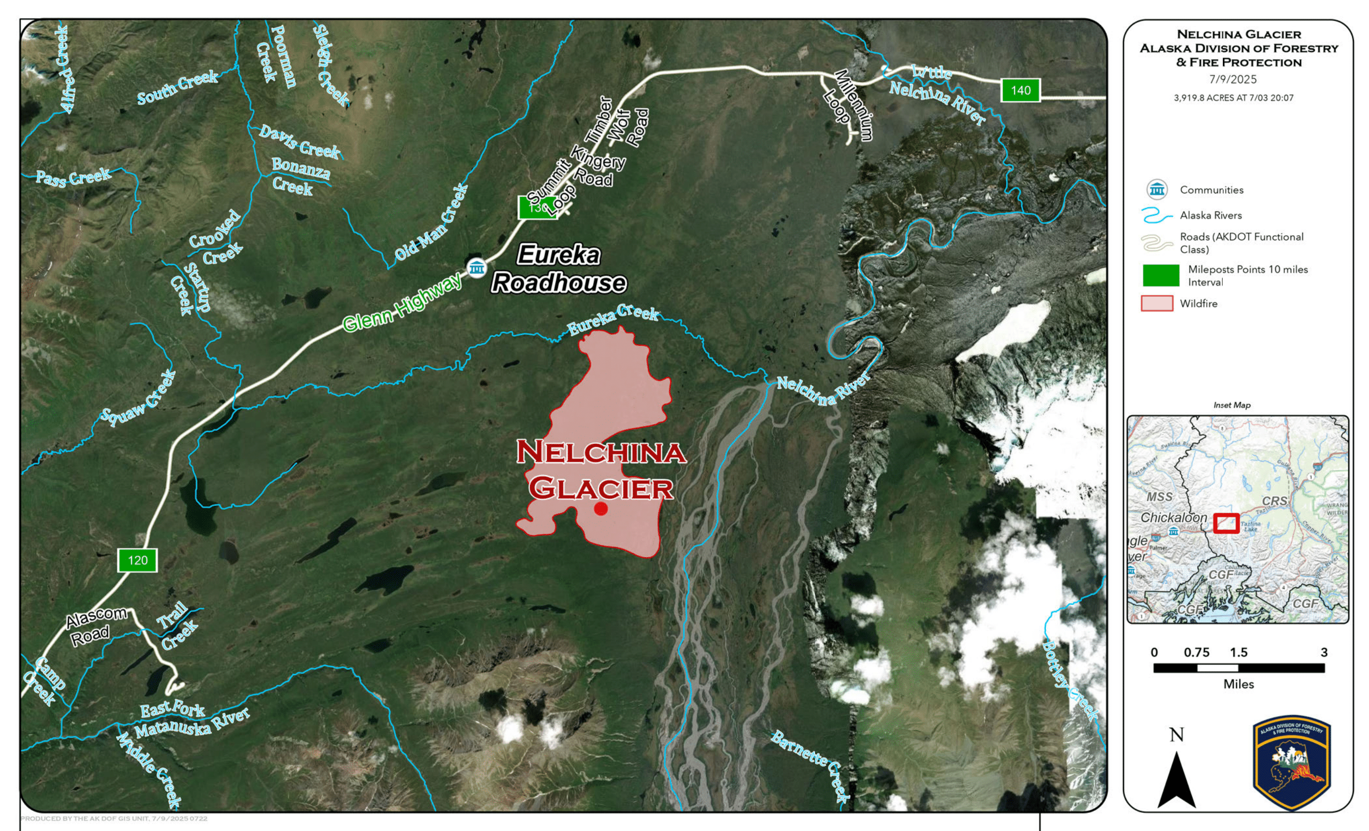 A Public Information Map of the Nelchina Glacier Fire and surrounding areas
